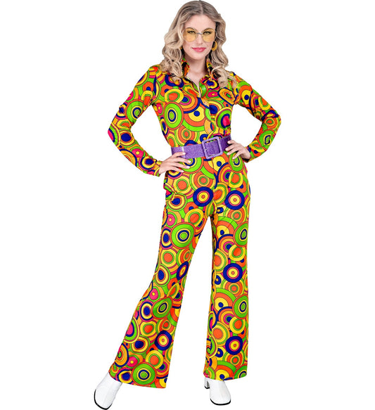 Widmann 70er Jahre Flared Pants – Gelbe Kreise, Hohe Taille - Fasnacht24.ch