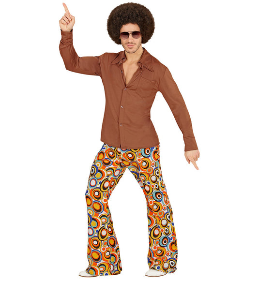 Widmann 70er Jahre Herrenhemd – Braun Retro Shirt Aus Atmungsaktivem Stoff - Fasnacht24.ch