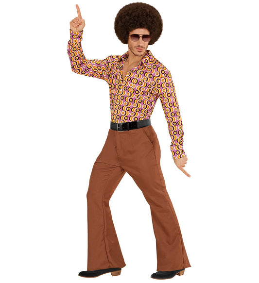 Flare-Hose Herren – Widmann 70er Retro Braun Aus Twill - Fasnacht24.ch