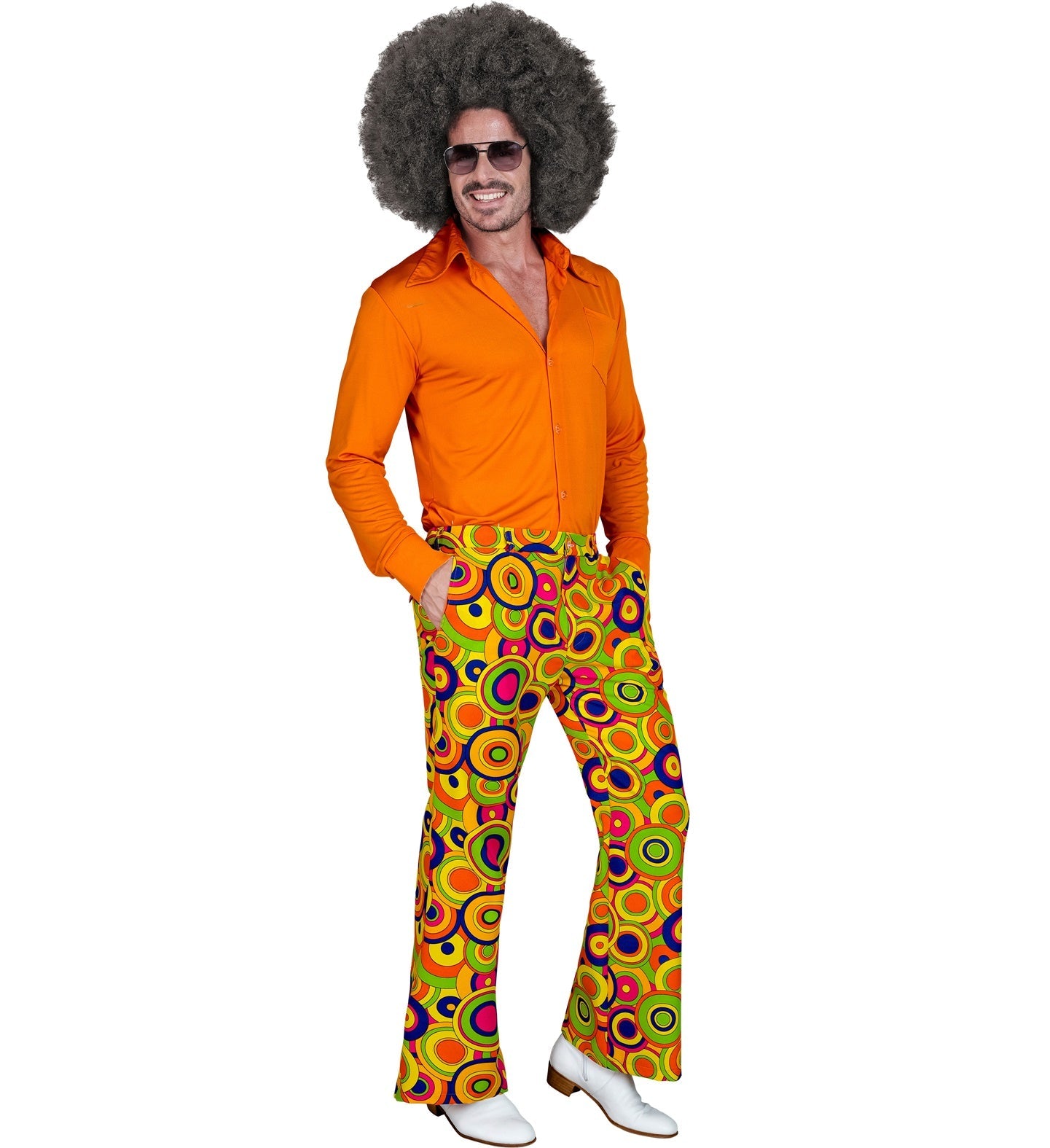 Flared Pants Herren – Widmann 70er Hippie Style Gelbe Kreise - Fasnacht24.ch