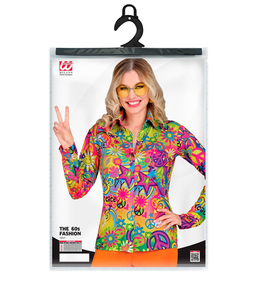 Widmann 70s Hippie Bluse – Atmungsaktiv Mit Friedenssymbol - Fasnacht24.ch