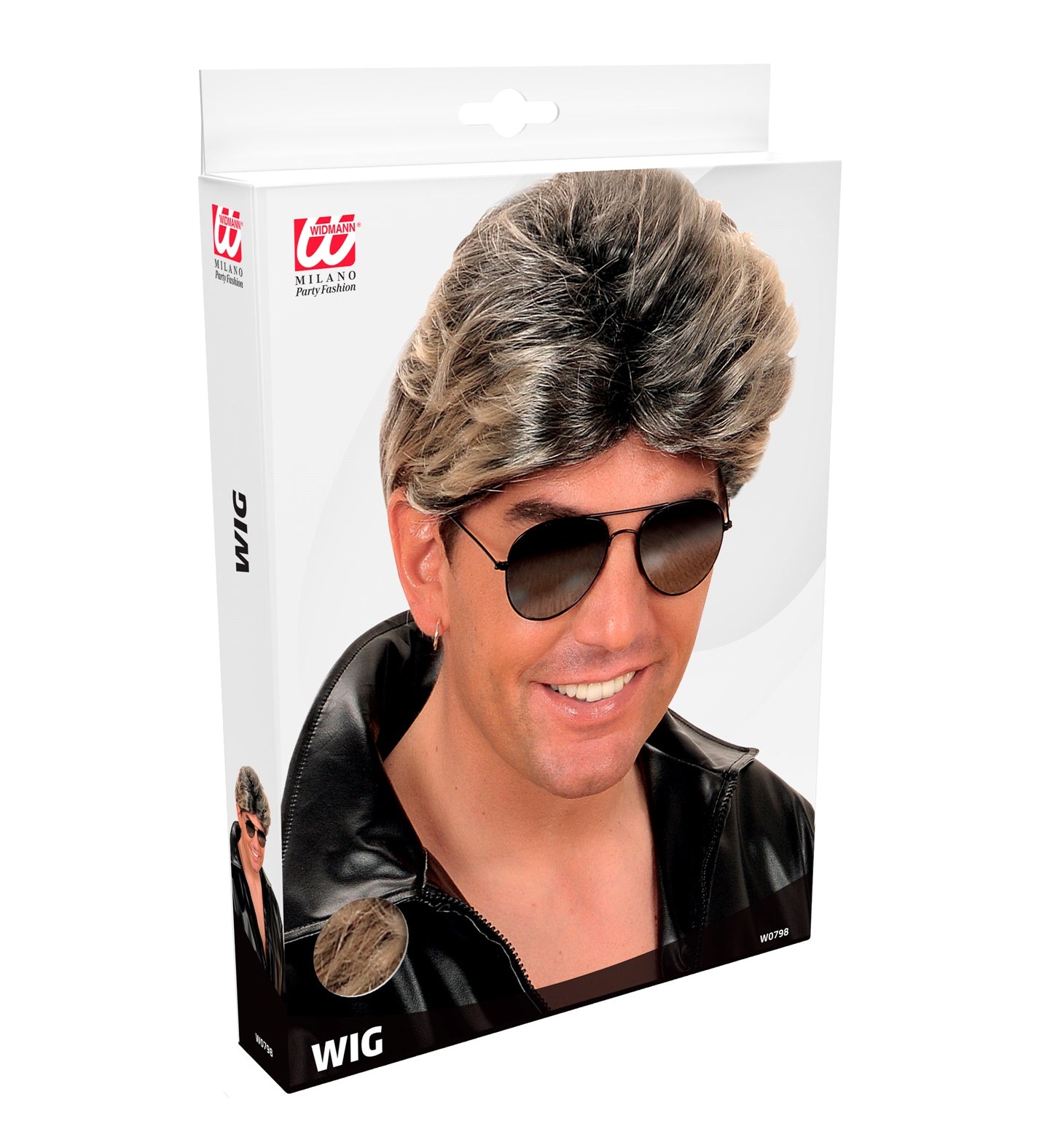 Schwarze, voluminöse 80er Jahre Perücke mit lockigen Kunsthaaren für Herren.