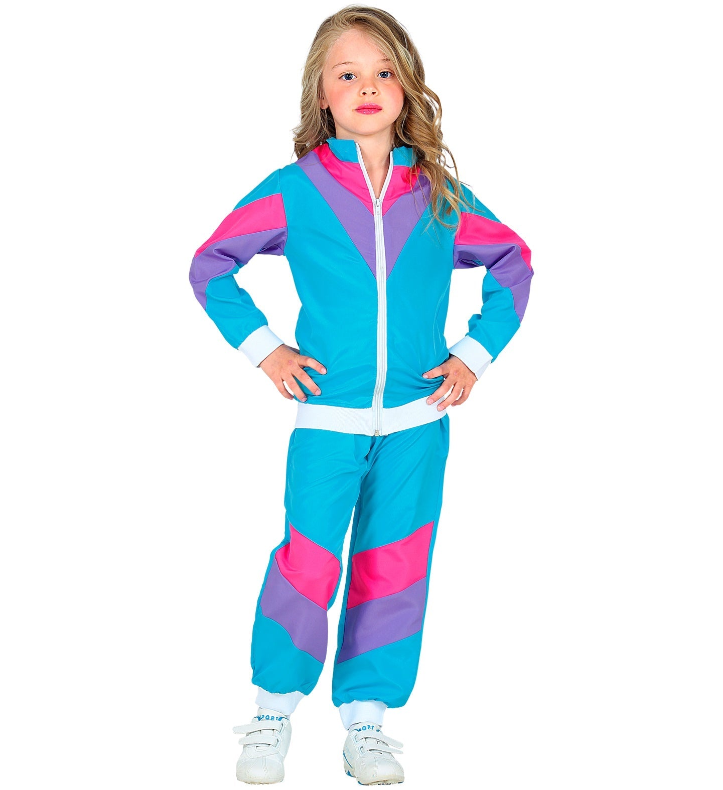 Widmann 80er Style Kinder Jogginganzug – Blau Unisex Trainingsanzug - Fasnacht24.ch