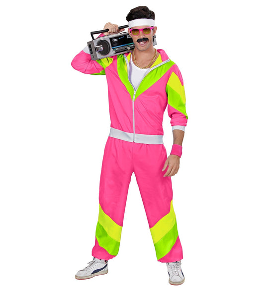 Widmann Neon Pink-Grün Unisex 80er Trainingsanzug Set – Retro Jogginganzug - Fasnacht24.ch
