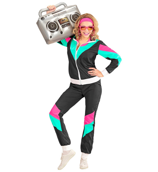 Widmann 80er Jahre Trainingsanzug – Schwarz Neon Polyester Unisex - Fasnacht24.ch