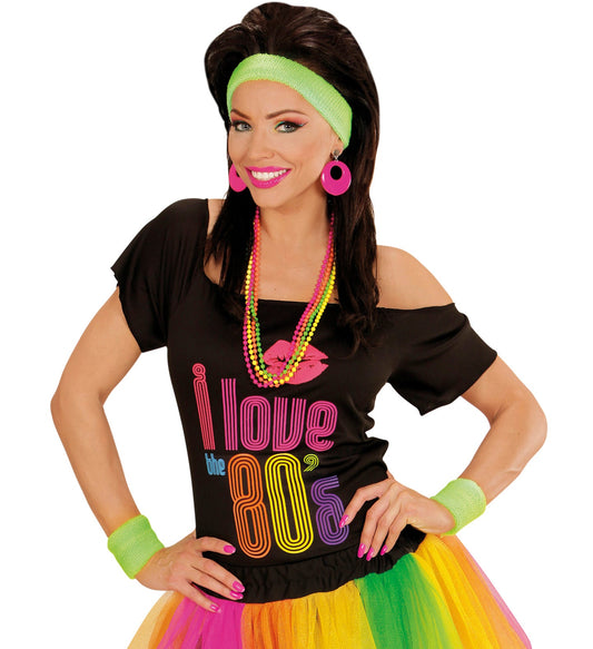 Widmann 80er Retro Schweißband Set – Neon Grün Stirnband & Handgelenkbänder - Fasnacht24.ch