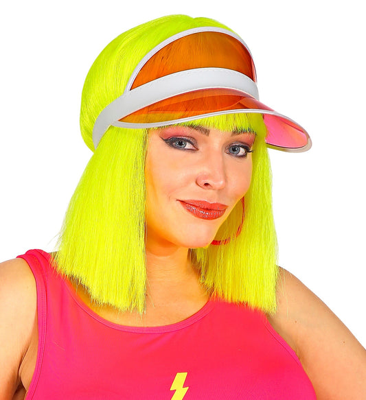 Neonpinkes 80er Jahre Sonnenvisier aus Polycarbonat mit offenem Stirnband und Retro-Design