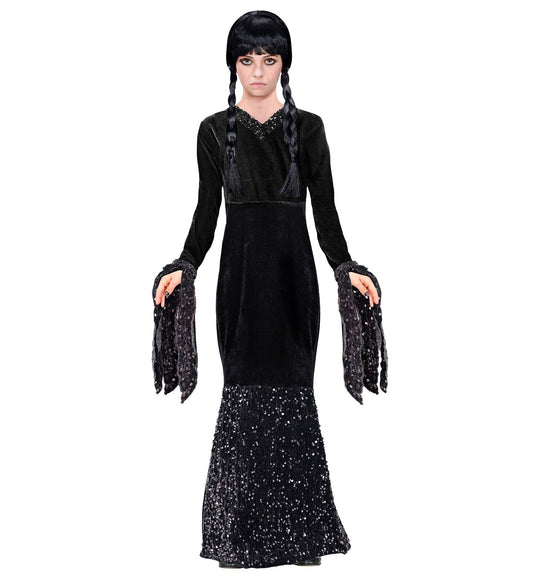 Widmann Wednesday Ballkleid Kostüm – Schwarzes Gothic Kleid mit Weißem Kragen - Fasnacht24.ch