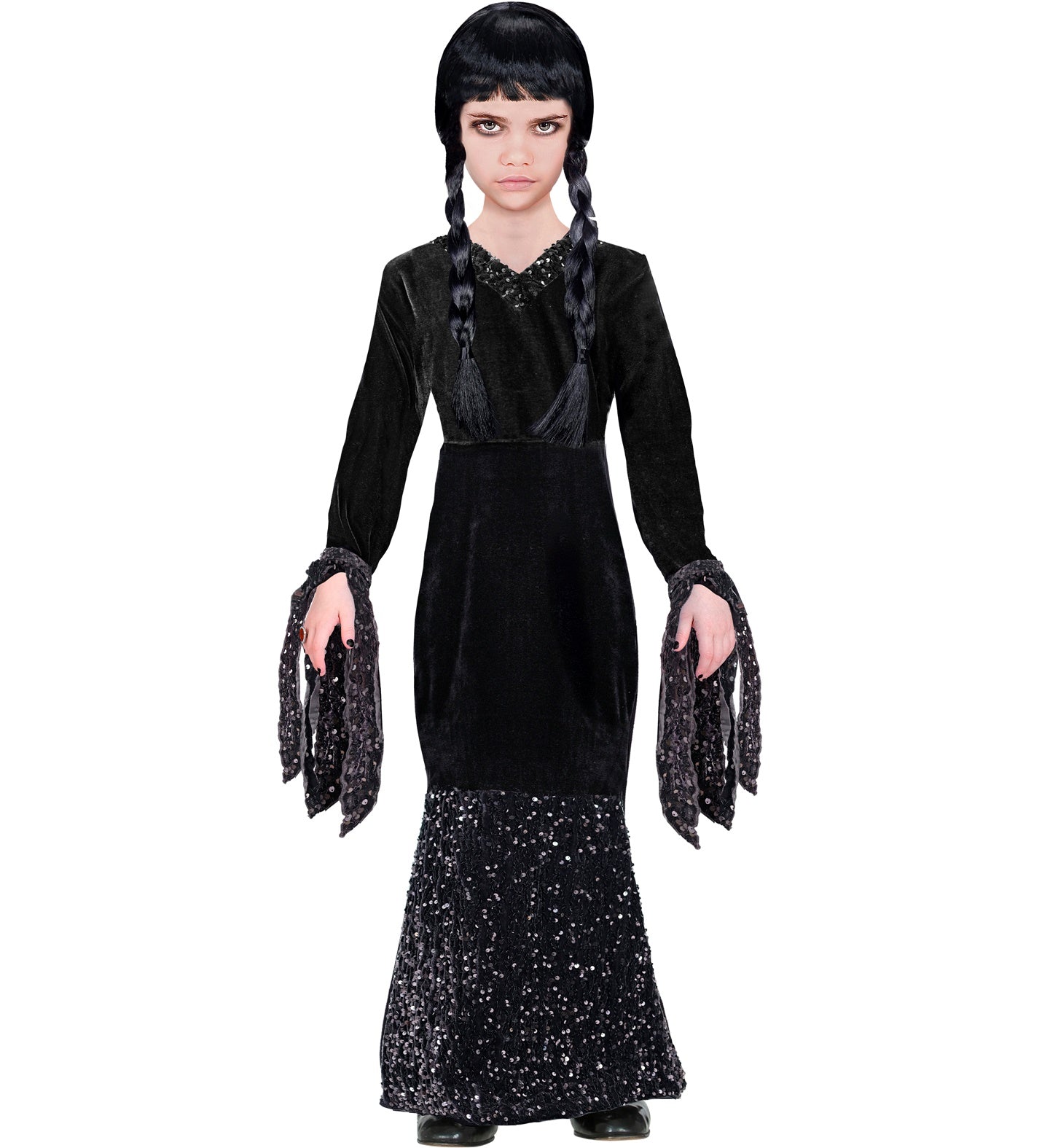 Widmann Wednesday Ballkleid Kostüm – Schwarzes Gothic Kleid mit Weißem Kragen - Fasnacht24.ch
