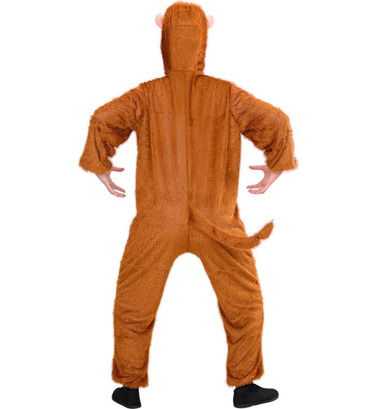 Braunes Plüschkostüm als Affe mit Kapuze und Reißverschluss, unisex Overall für Erwachsene