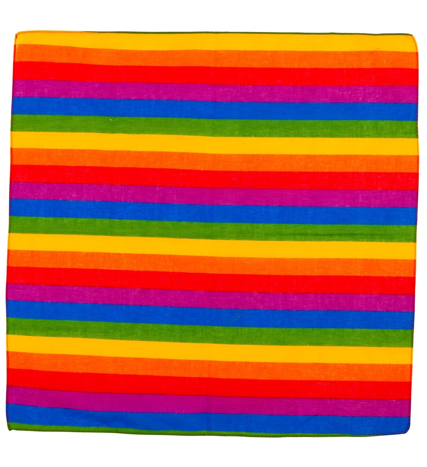 Square 55x55cm 100% cotton bandana with vibrant rainbow stripes.