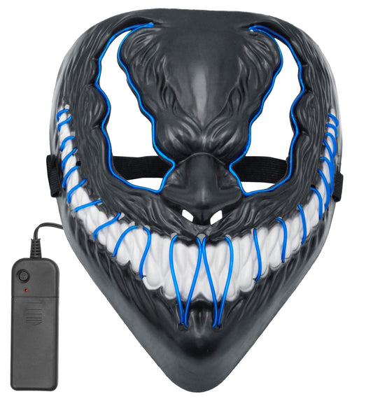 Blaue LED-Monstermaske aus Kunststoff mit Gummiband, leuchtet hell für Halloween-Partys.