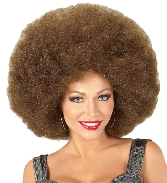 Braune XXL Afro-Perücke mit voluminösem Lockenstil für Partys und Kostüme.
