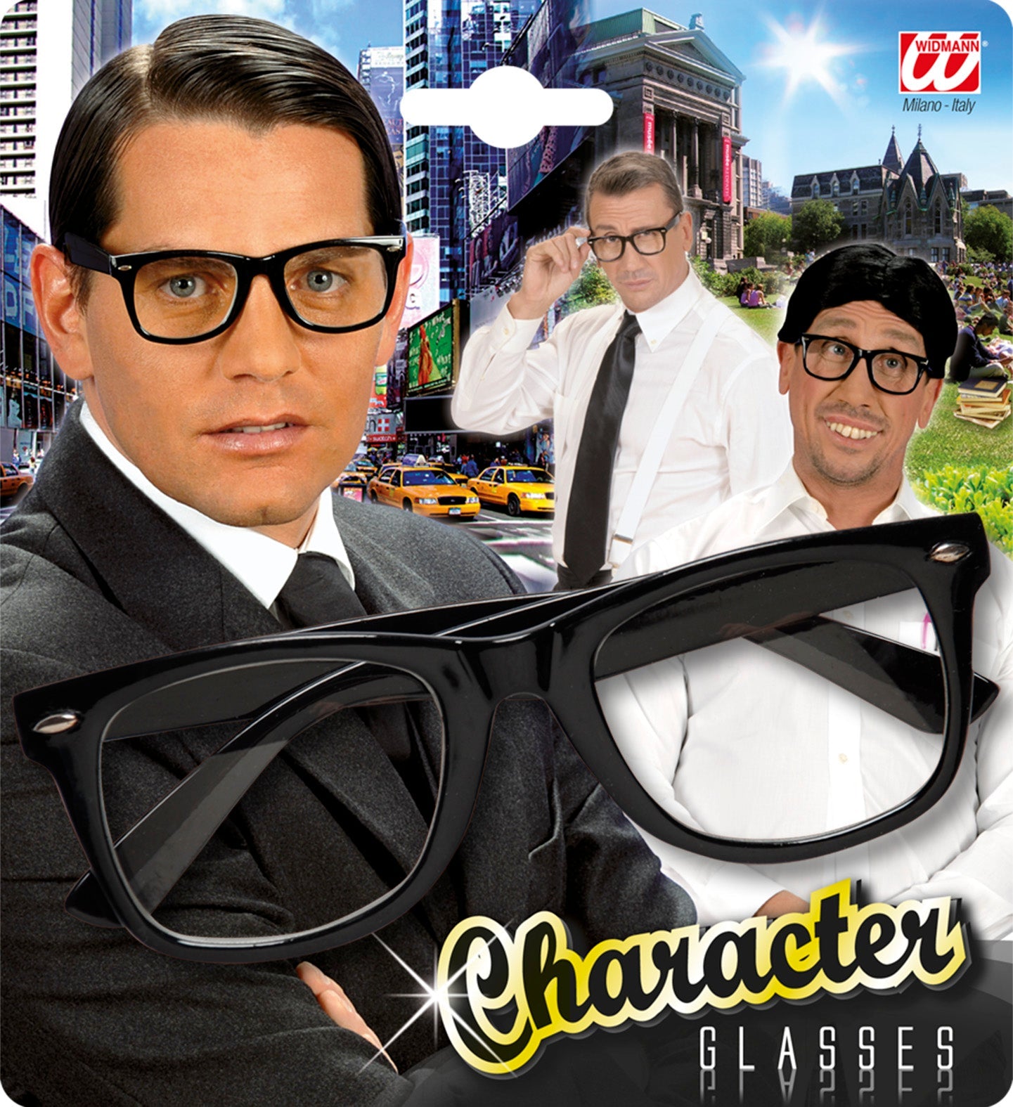 Widmann Kostümbrille mit klarem Glas und schwarzem Rahmen für Charaktere.