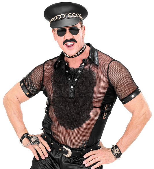 Schwarzes Brusthaartoupet aus natürlichen Fasern für Männer, nahtlos und atmungsaktiv.