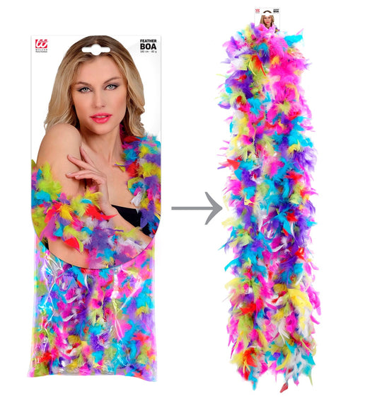 Widmann Neon Regenbogen Federboa 1,8m – Leichtes Partyaccessoire - Fasnacht24.ch