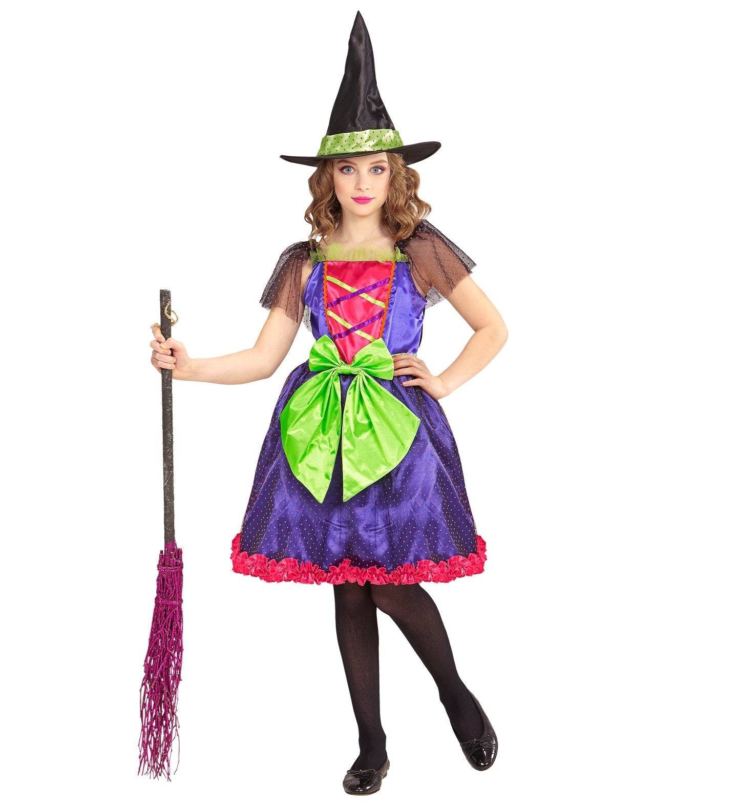 Widmann Hexe Alina Kinderkostüm – Lila-Pink Kleid & Hut | Halloween - Fasnacht24.ch