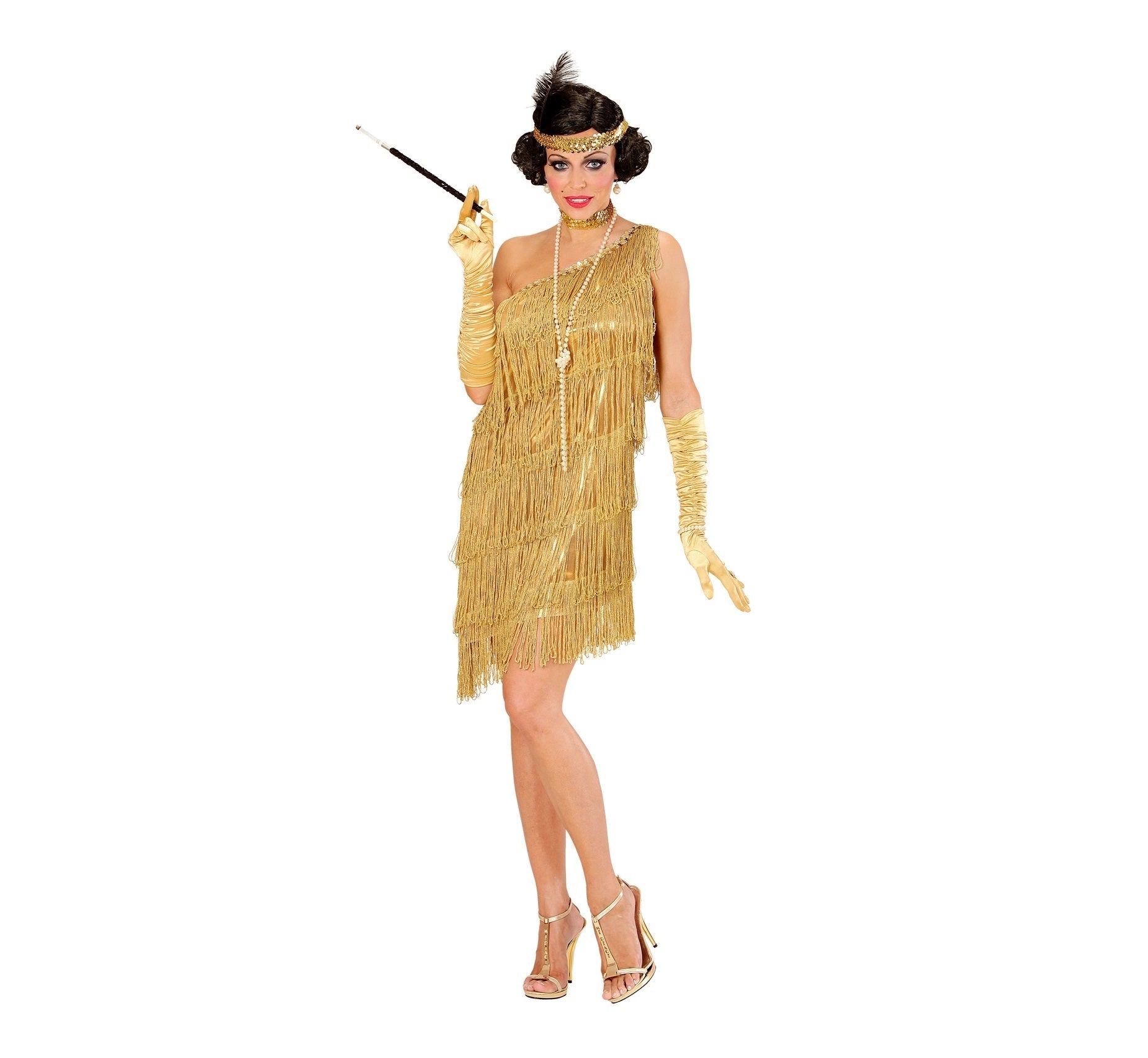 Charleston Kleid Gold mit Fransen & Accessoires – Party Look – Fasnacht24.ch