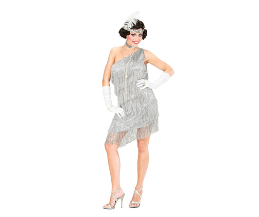 "CHARLESTON" (Kleid, Pailletenhalsband, Stirnband mit Feder) – Vorderansicht