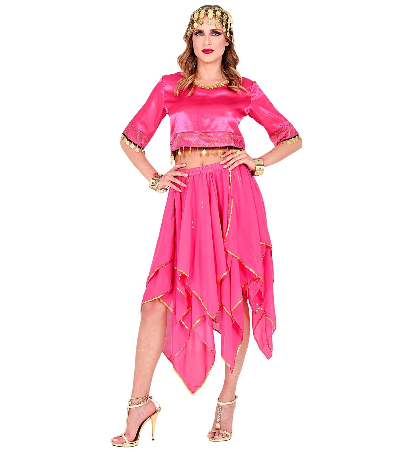 Pink Chiffon Rock mit goldenen Fäden, leicht und fließend, für Damen im Onesize.