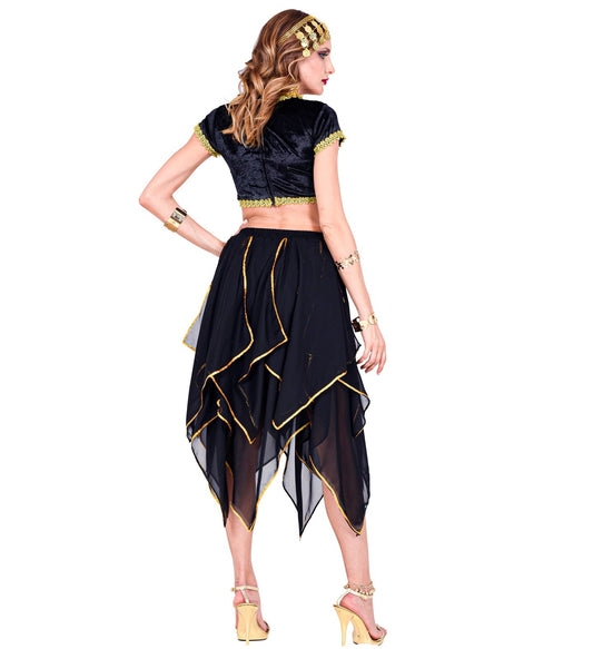 Schwarzer Chiffonrock mit goldenen Akzenten für Hunde, elastischer Bund, leicht und elegant.