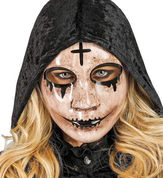 Schwarze Commedia Dell'Arte Phantom Maske aus Kunststoff mit großen Augenöffnungen und elegantem Design