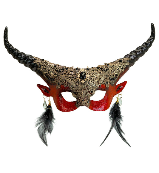 Widmann Commedia Dell'Arte Maske – Roter Teufel Mit Hörnern, Plastik - Fasnacht24.ch