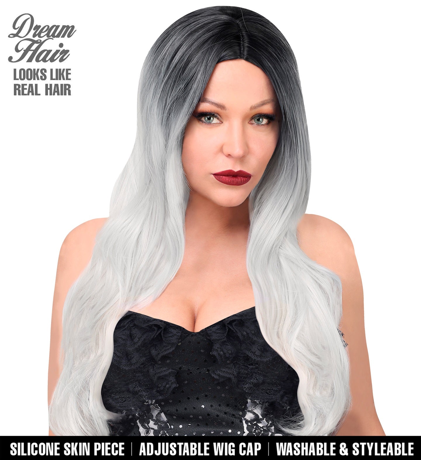 Widmann Dream Hair Lange Graue Ghost Perücke – Hitzebeständig, Verstellbar - Fasnacht24.ch