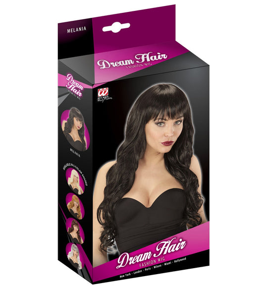 Widmann Schwarze Lange Lockige Perücke – Heat-Resistant Synthetisch - Fasnacht24.ch