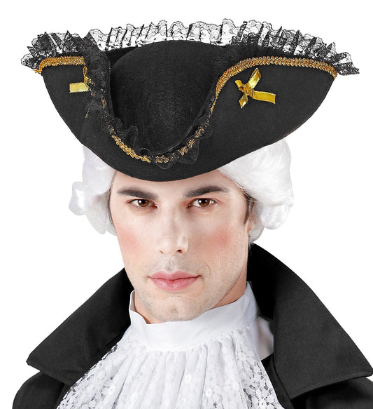 Widmann Dreispitz Filzhut – Goldborte & Spitze, Schwarz - Fasnacht24.ch