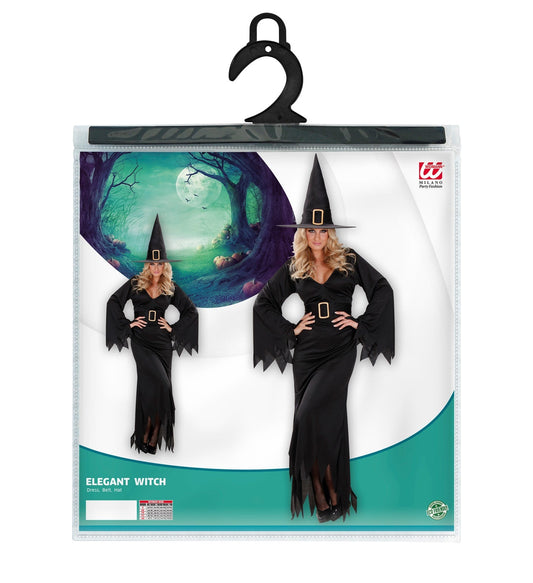 Schwarzes Samt Hexen-Damenkostüm mit tiefem V-Ausschnitt und wehendem Cape.