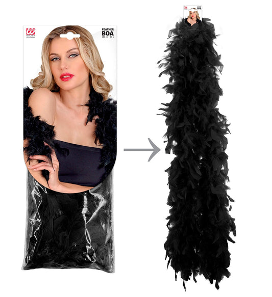 Schwarze Marabou Federboa 180 cm lang, leicht und fluffig für vielseitige Looks