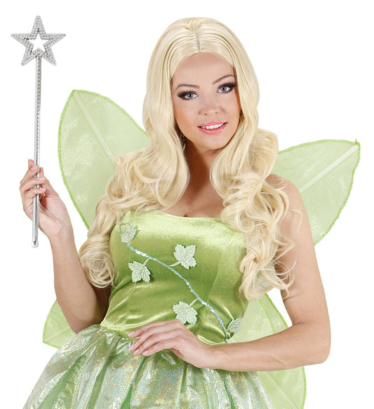 Silberner Feenstab mit funkelnden Steinen, 31 cm lang, ideal für Kostüme und Fotoshootings.