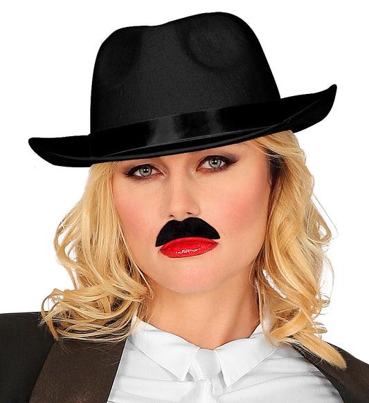 Schwarzer 20er-Jahre Gangsterhut aus Filz mit glänzendem Satinband und klassischer Form