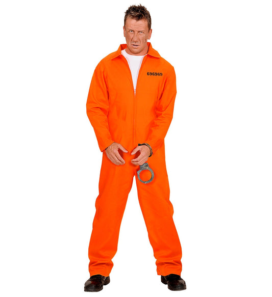 Widmann Sträfling Herrenkostüm – Orange-Schwarz Jumpsuit mit Handschellen - Fasnacht24.ch
