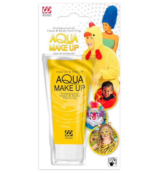 Yellow tube of Widmann ready-to-use aqua make-up, 30ml, with costume-themed packaging.