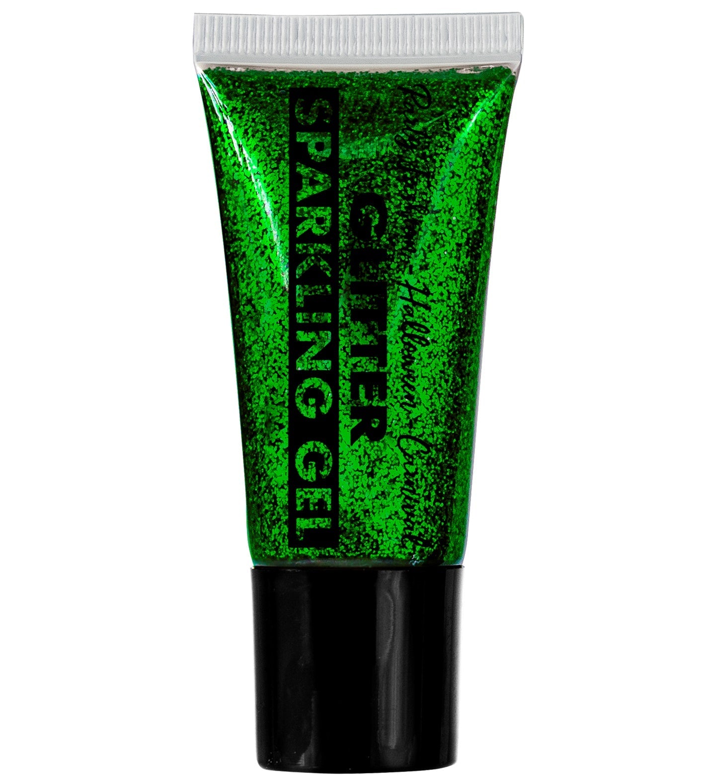 A 25ml tube of Widmann green glitter gel with a precision applicator and black cap.