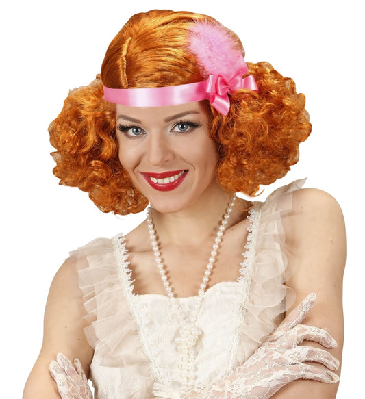 Rotbraune 20er Jahre Perücke mit glänzenden, perfekt geformten Fingerwellen aus synthetischem Haar