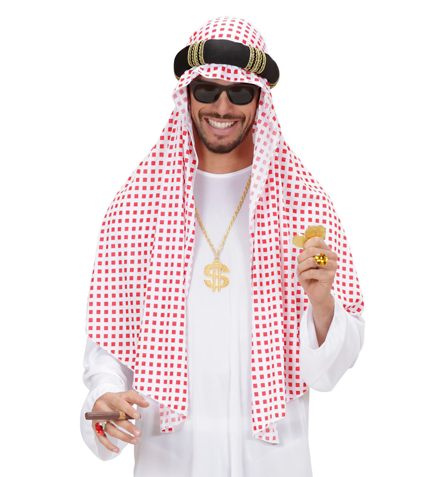 Gold dollar sign necklace with 45cm polished brass chain.