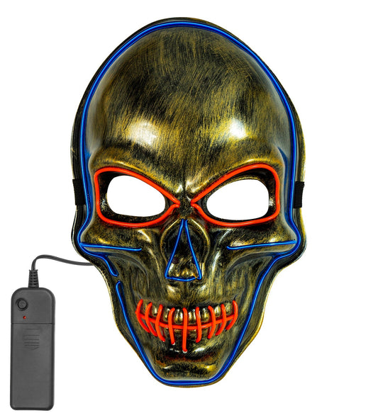 Goldene LED Totenkopfmaske mit 12 LEDs und elastischem Band für Erwachsene und Jugendliche