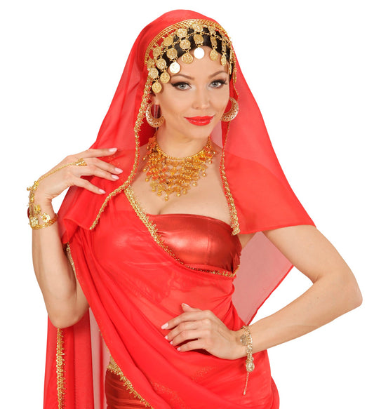 Goldfarbenes Armband mit verstellbarer Kette und ägyptisch inspirierten Münzen