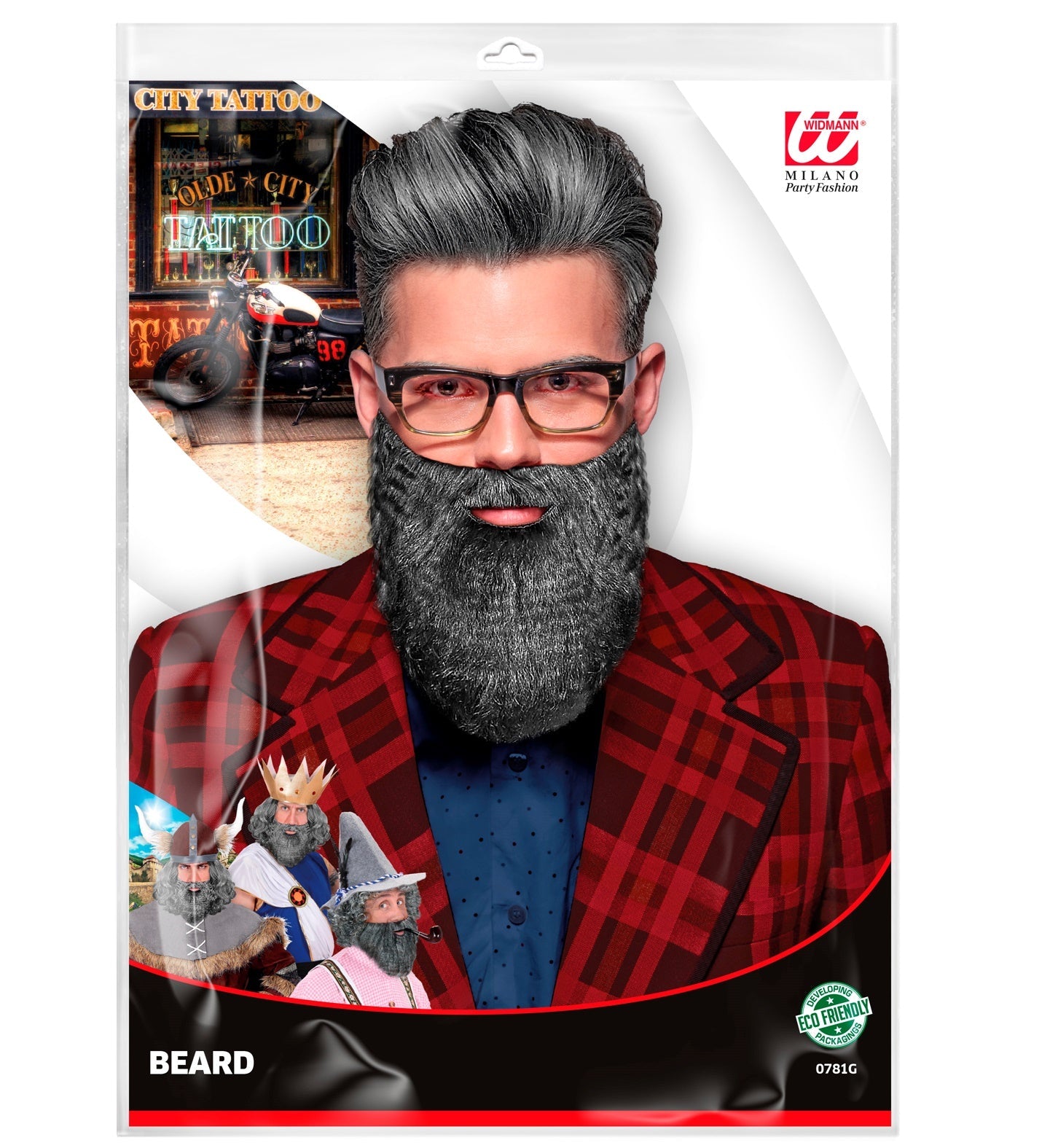 Grau Vollbart aus Kunstfaser, ideal für Kostüme und Charaktere, mit elastischem Gummiband.