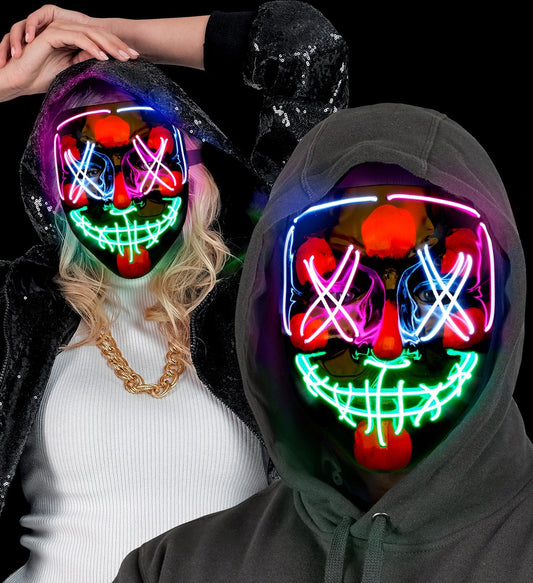 Gruselige X Maske mit Multi LED Beleuchtung in verschiedenen Farben für Halloween.