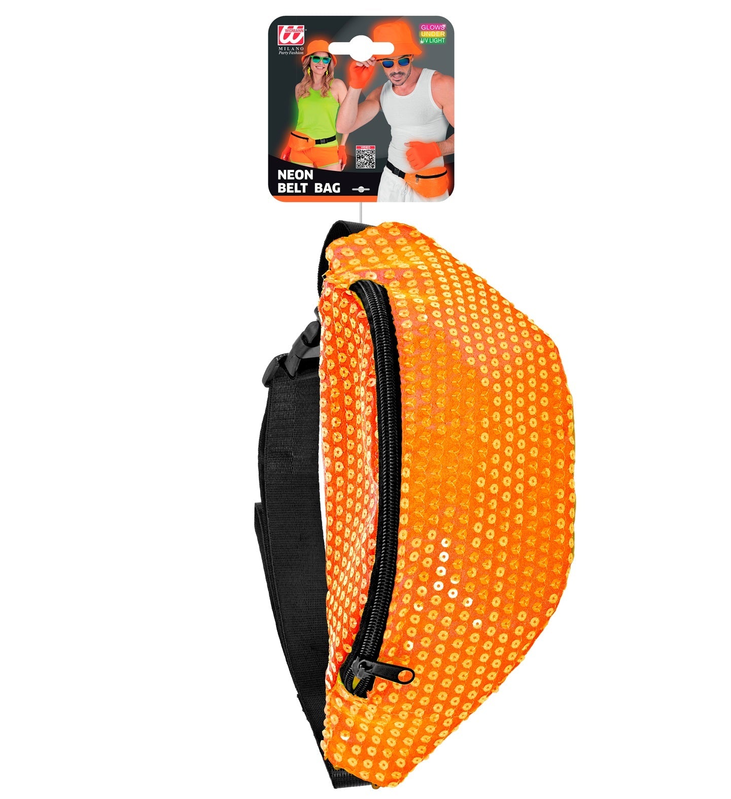 Widmann Neon Orange Pailletten Gürteltasche – Verstellbarer Gürtel - Fasnacht24.ch