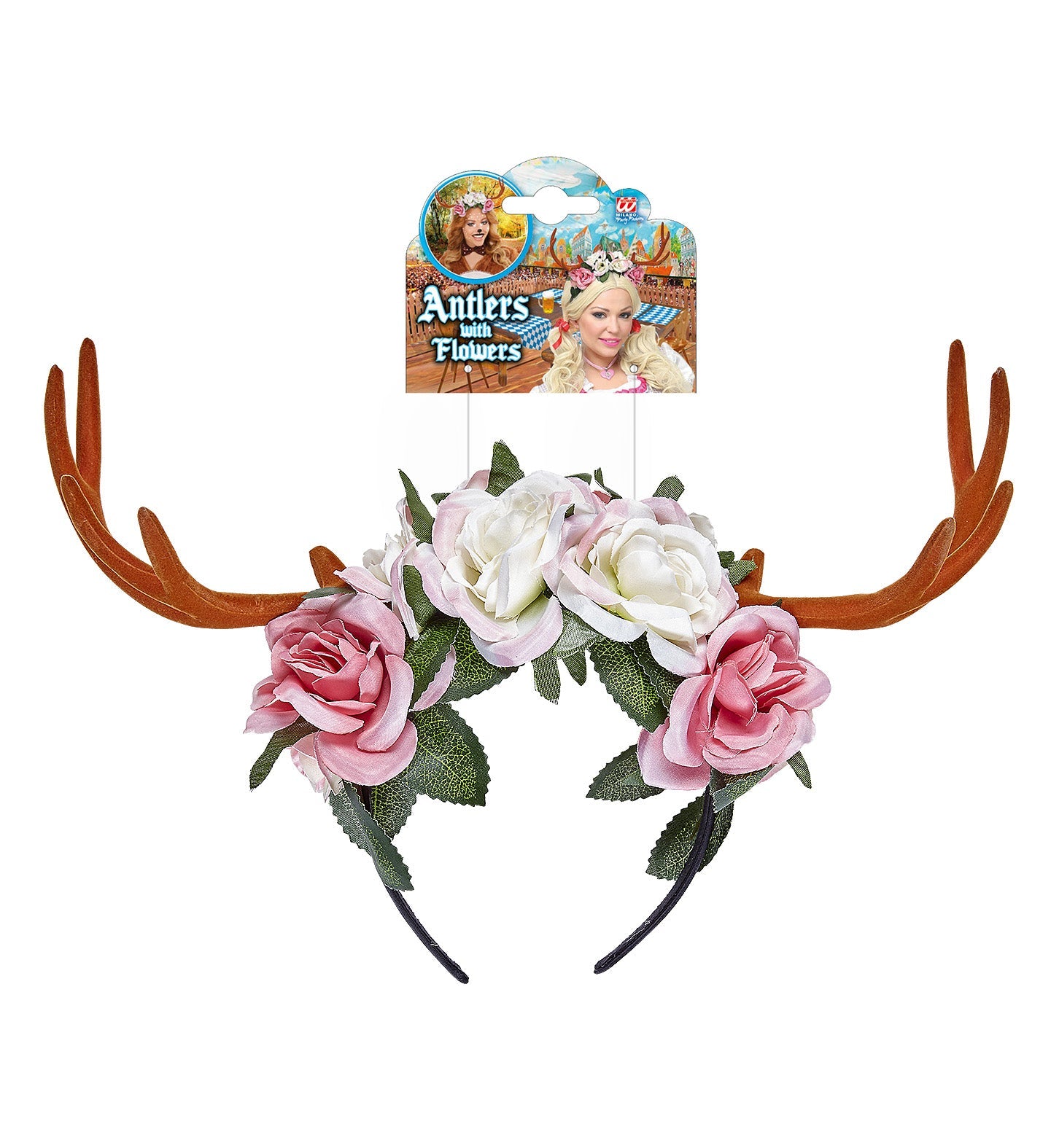 Widmann Weihnachts-Haarreif mit samtigen Blumen und leichten Geweihen in festlichem Design.