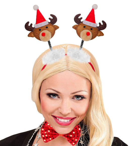Widmann Rentiergeweih-Haarband mit Weihnachtsmann-Hut in festlichen Farben.