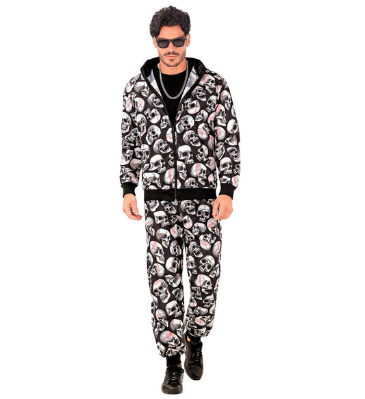Widmann Halloween Trainingsanzug – Unisex Jogginganzug mit Totenkopf-Design - Fasnacht24.ch