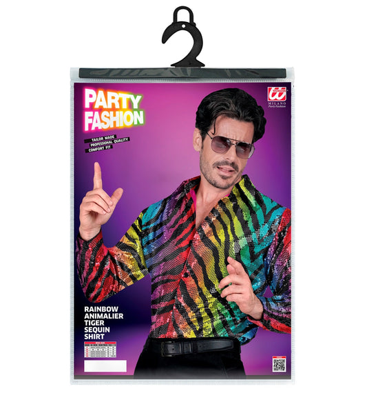 Widmann Herren Paillettenhemd im Rainbow-Tigerlook mit schimmernden Sequins.