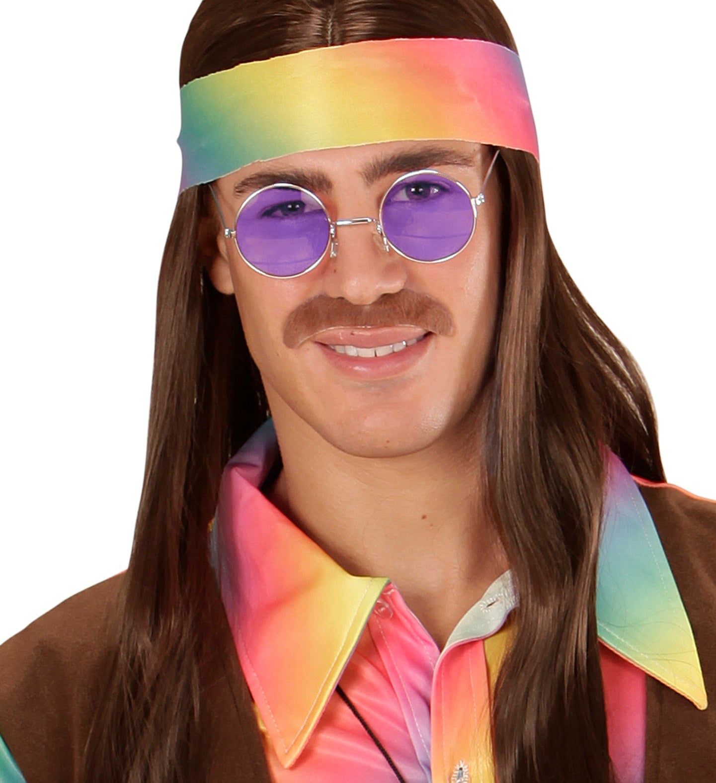 Runde Retro-Sonnenbrille mit violetten Gläsern und UV400-Schutz.