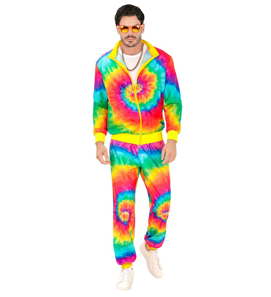 Unisex Psychedelic Neon Jogginganzug mit bunten Tie-Dye-Mustern.